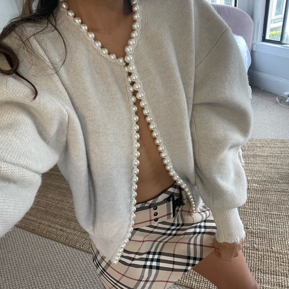 Alexander Wang Sweaters - Alexander Wang Pearl Trim Open Front Wool Cardigan White New XS